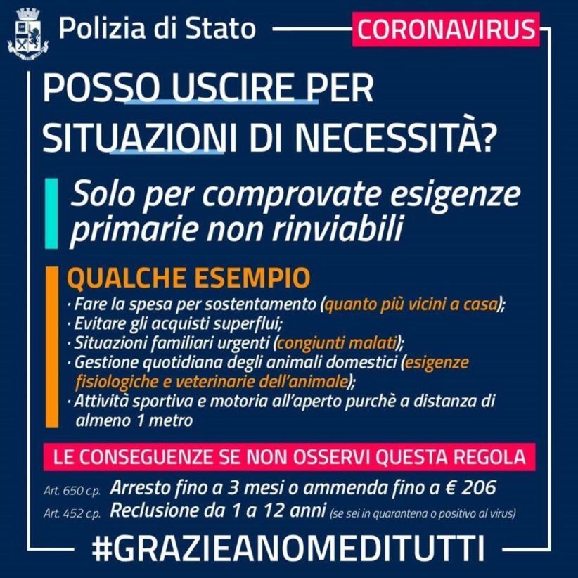 Uscire solo per comprovate esigenze